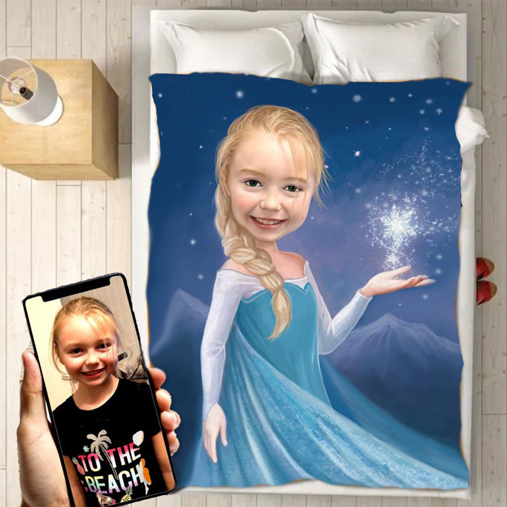 Personalized Hand-Drawing Kid's Portrait Fleece Blanket III