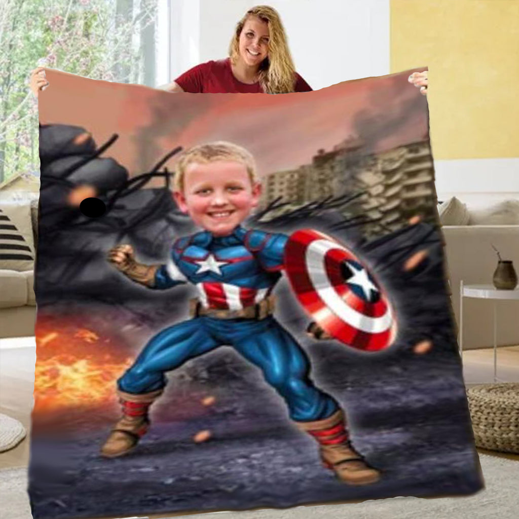 Personalized Hand-Drawing Kid's Portrait Fleece Blanket VI