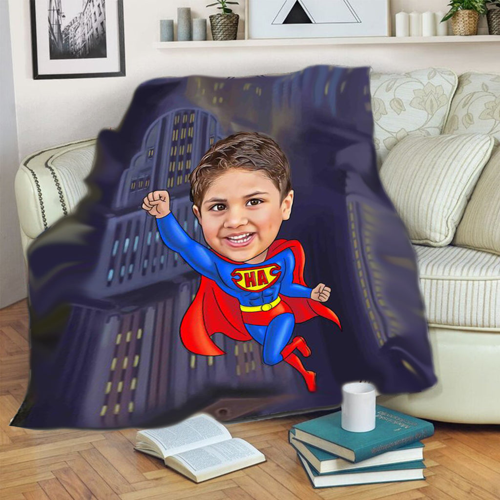 Personalized Hand-Drawing Kid's Portrait Fleece Blanket VII