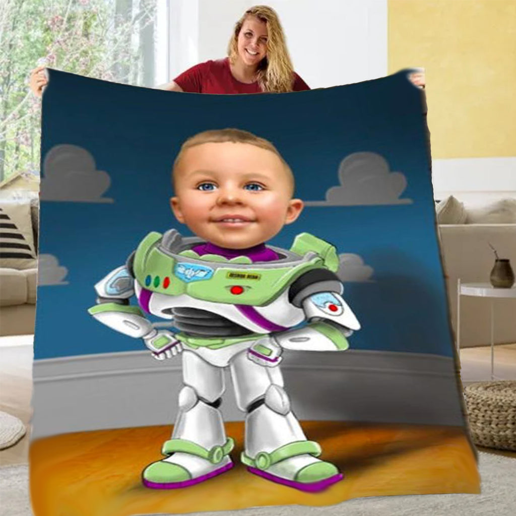 Personalized Hand-Drawing Kid's Portrait Fleece Blanket IX