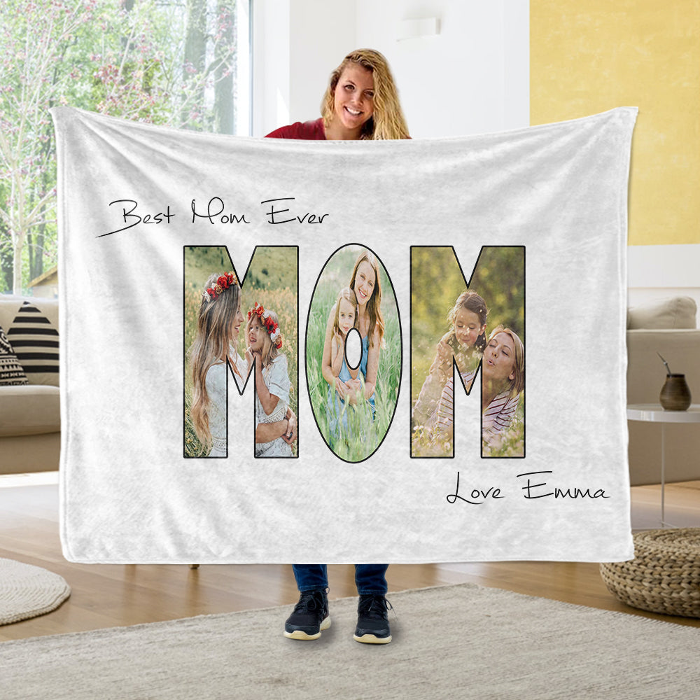 Personalized Mom Photo Collage Fleece Blanket