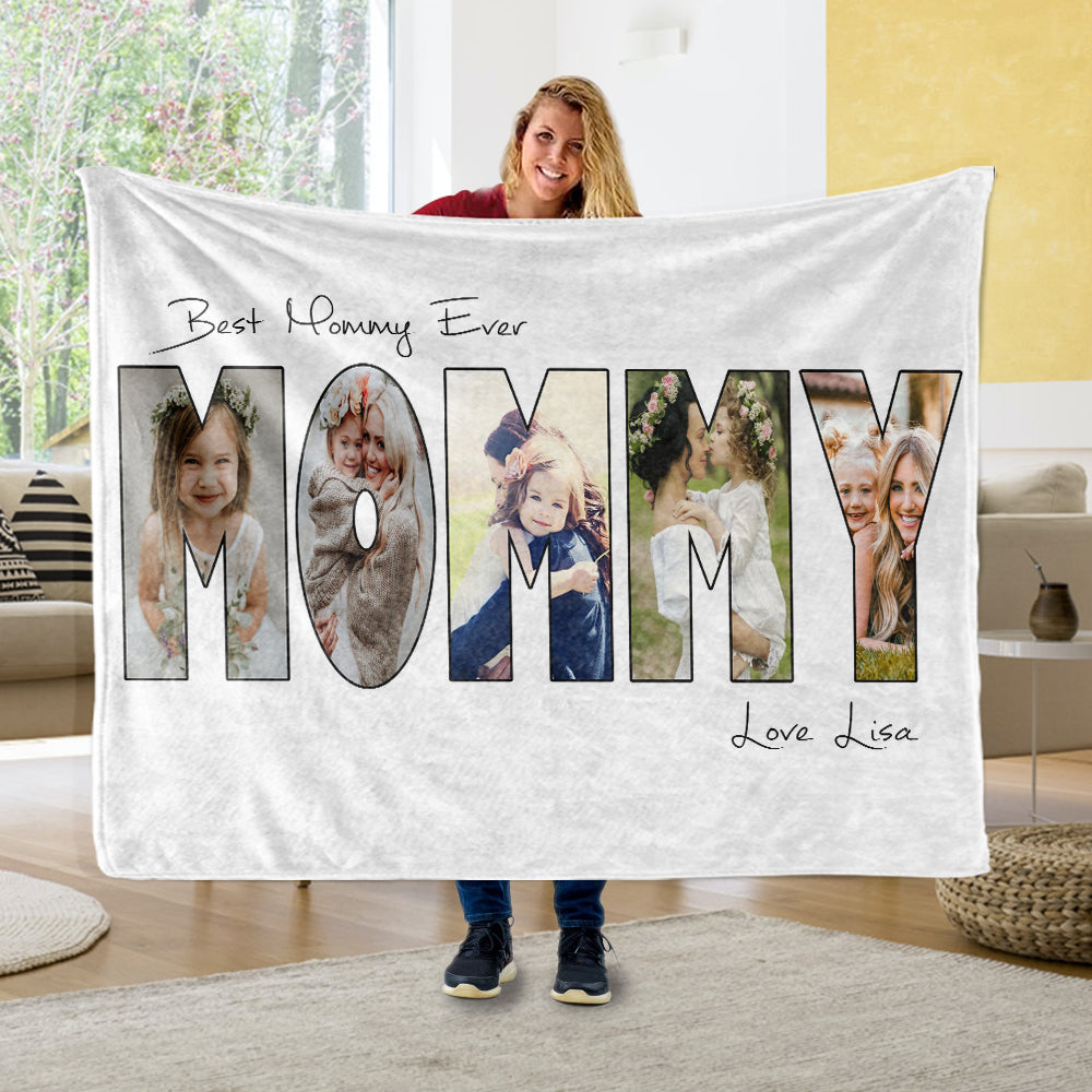 Personalized Mommy Photo Collage Fleece Blanket