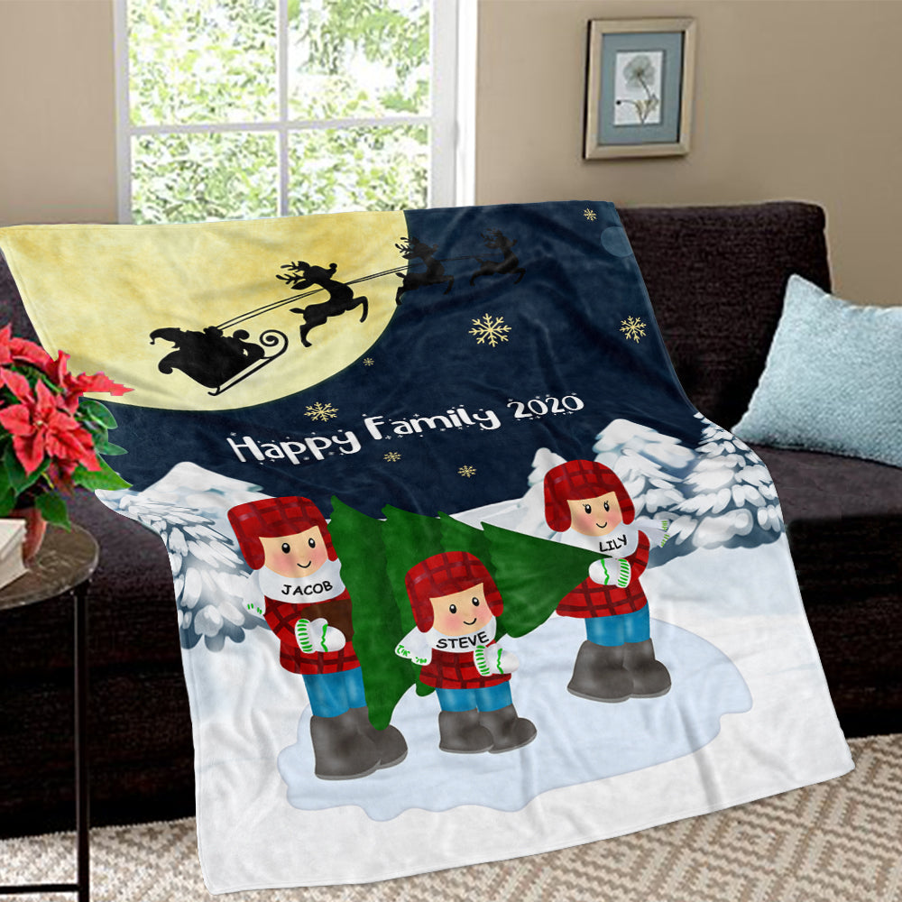 Personalized Christmas Family Member Fleece Blanket