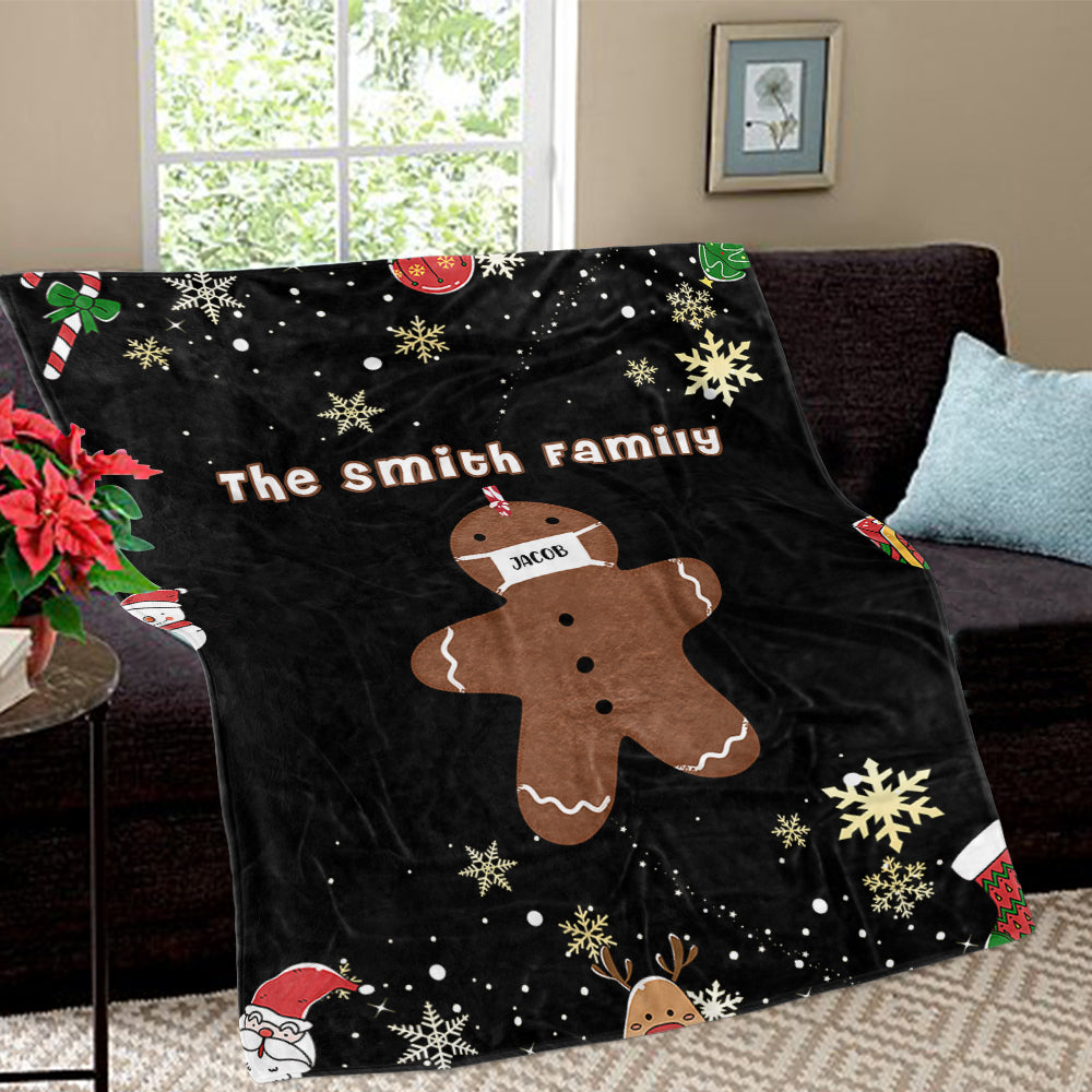Personalized Gingerbread Christmas Family Member Fleece Blanket III