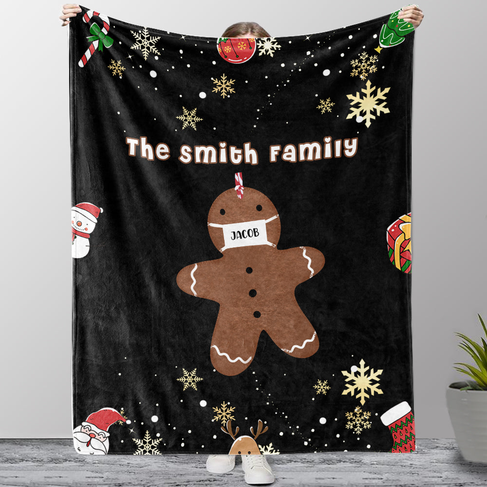 Personalized Gingerbread Christmas Family Member Fleece Blanket III
