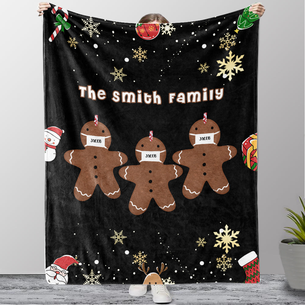 Personalized Gingerbread Christmas Family Member Fleece Blanket III