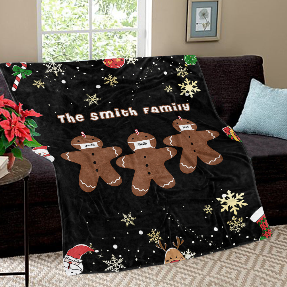 Personalized Gingerbread Christmas Family Member Fleece Blanket III