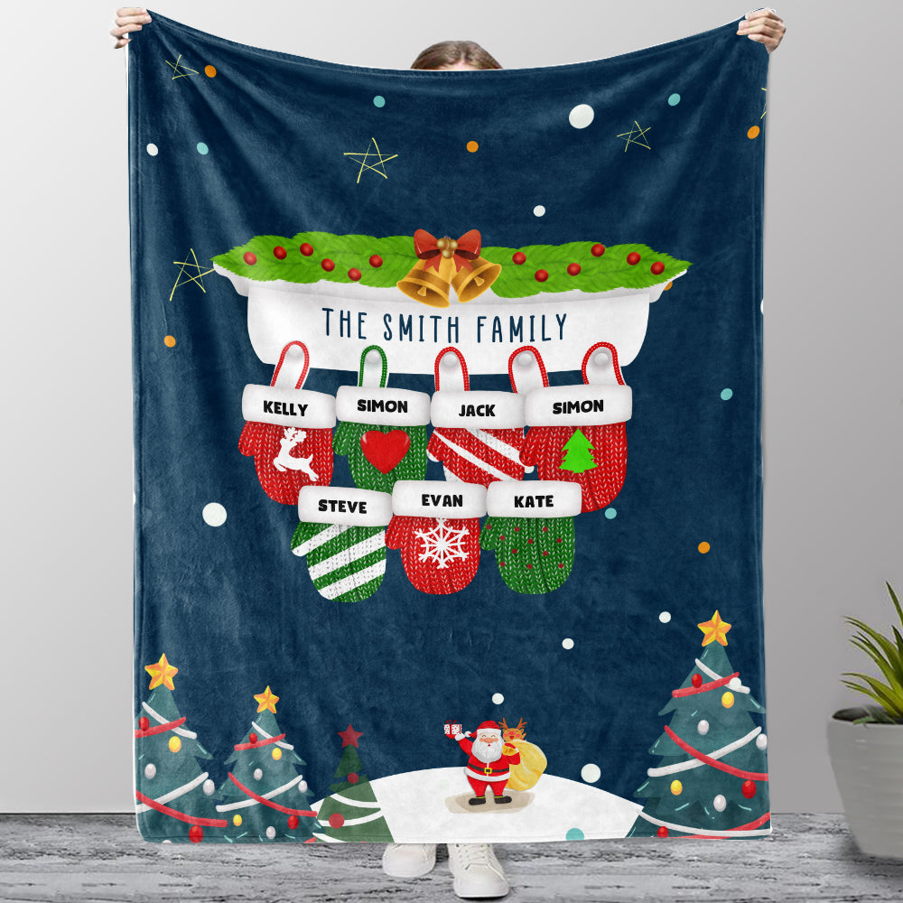 Personalized Christmas Gloves Family Member Fleece Blanket II