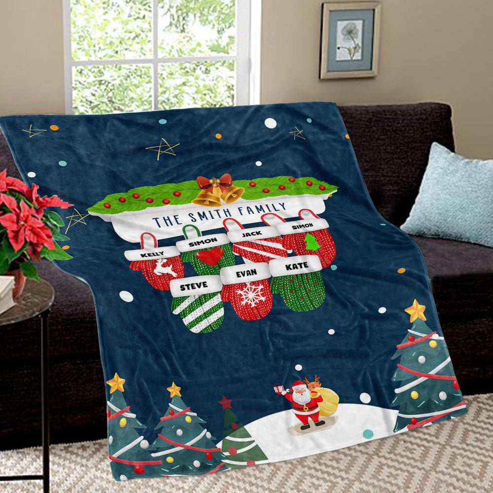 Personalized Christmas Gloves Family Member Fleece Blanket II