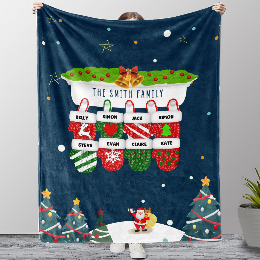 Personalized Christmas Gloves Family Member Fleece Blanket II