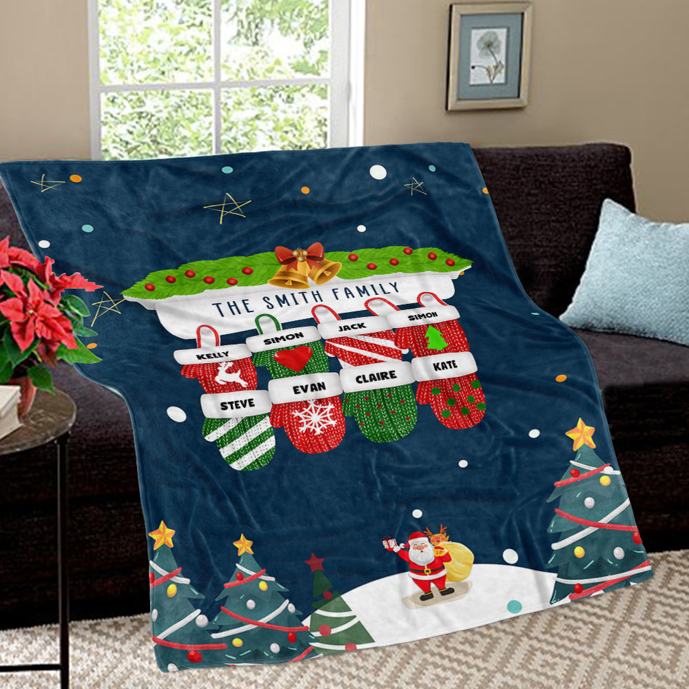 Personalized Christmas Gloves Family Member Fleece Blanket II