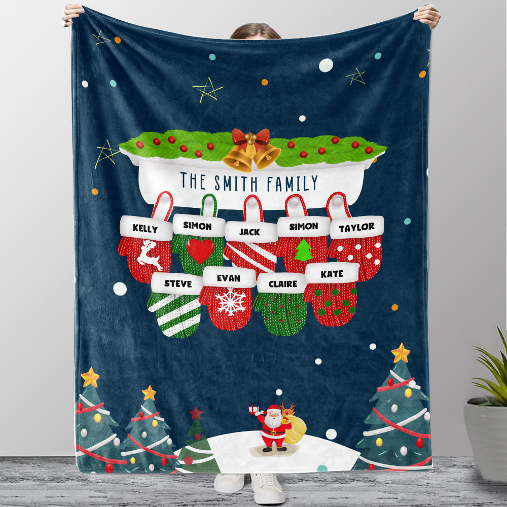 Personalized Christmas Gloves Family Member Fleece Blanket II