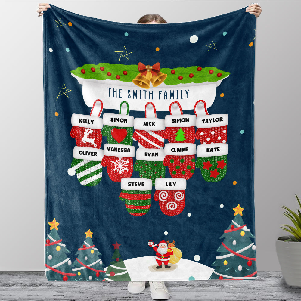 Personalized Christmas Gloves Family Member Fleece Blanket II