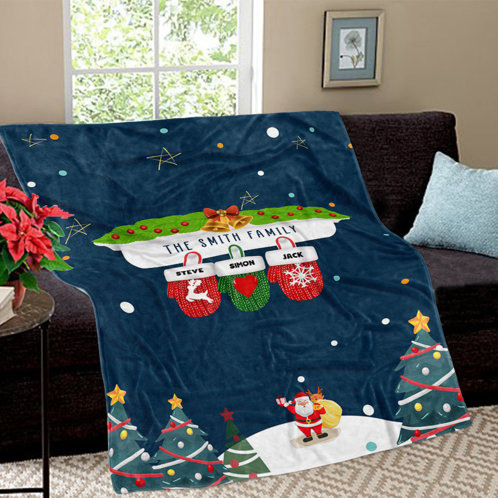 Personalized Christmas Gloves Family Member Fleece Blanket II