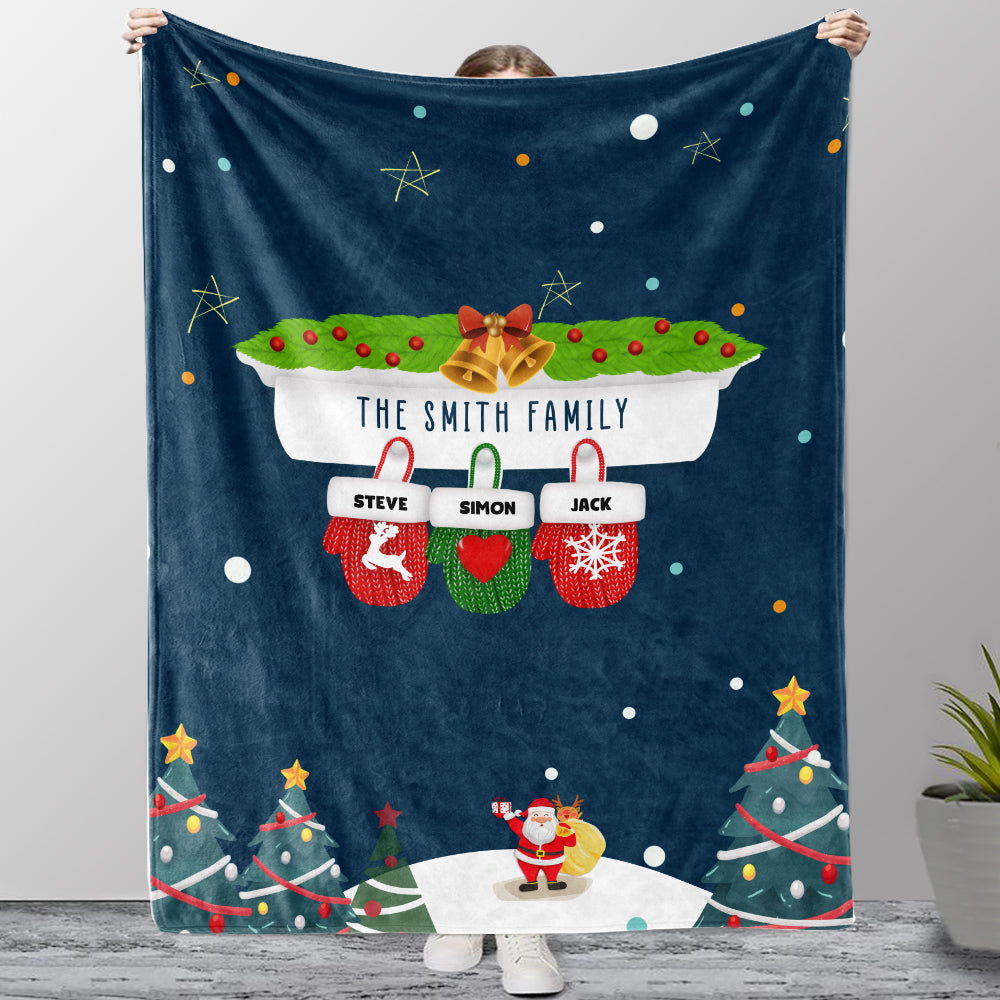 Personalized Christmas Gloves Family Member Fleece Blanket II