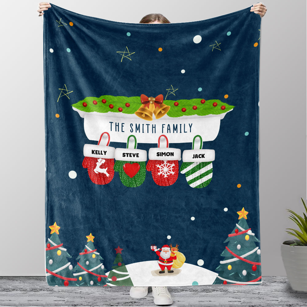 Personalized Christmas Gloves Family Member Fleece Blanket II