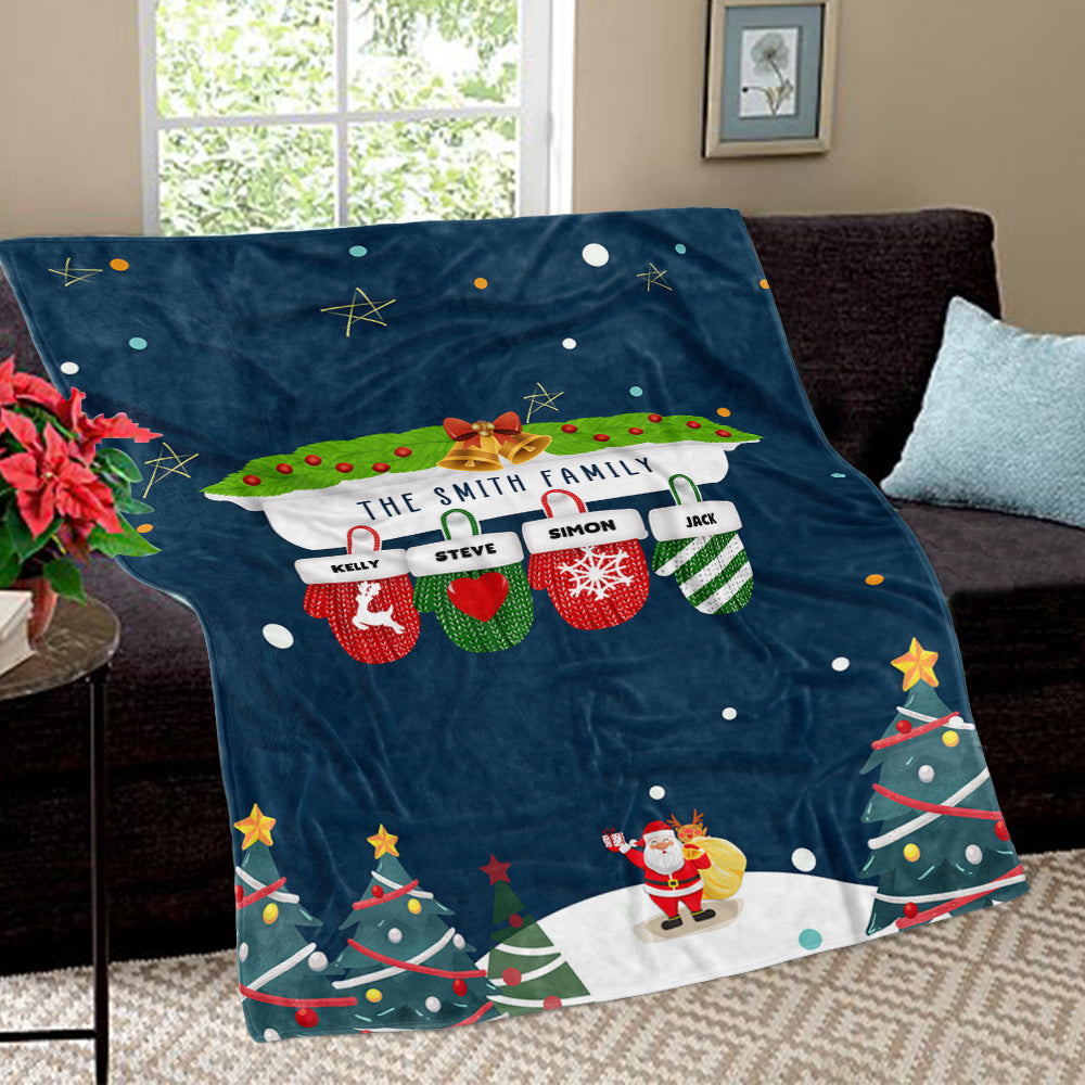 Personalized Christmas Gloves Family Member Fleece Blanket II