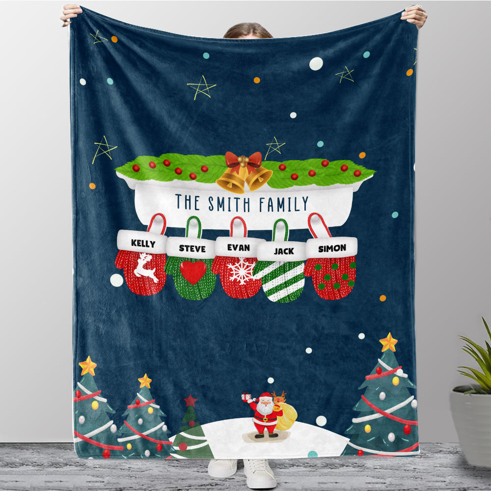 Personalized Christmas Gloves Family Member Fleece Blanket II