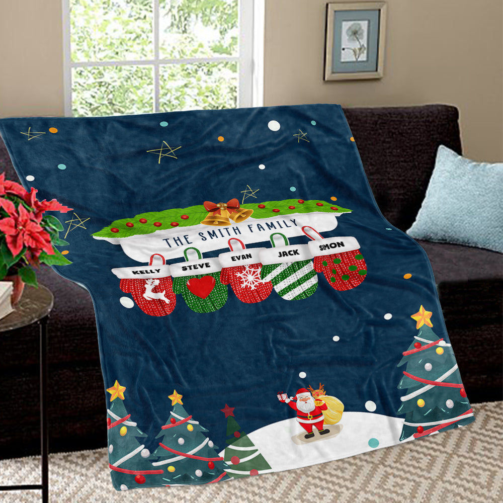 Personalized Christmas Gloves Family Member Fleece Blanket II