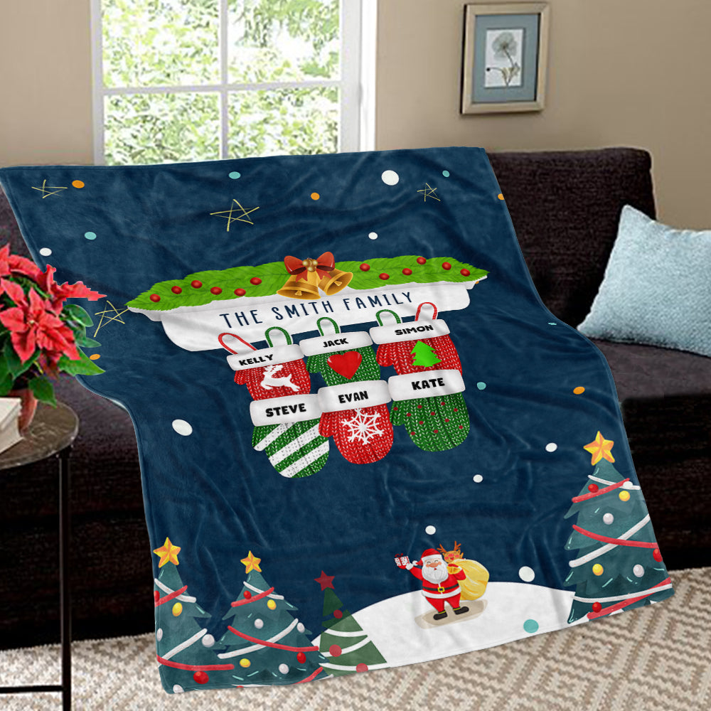 Personalized Christmas Gloves Family Member Fleece Blanket II