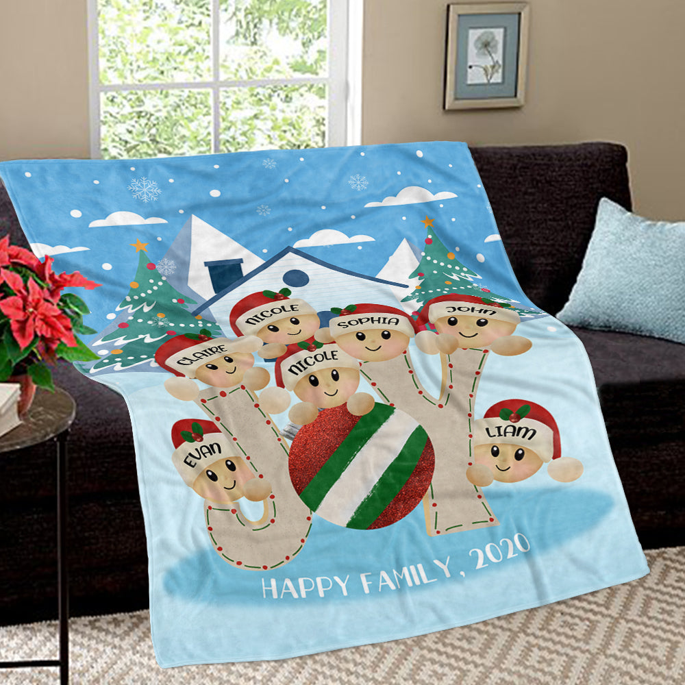 Personalized Christmas Tree and Hat Family Member's Name Fleece Blanket III