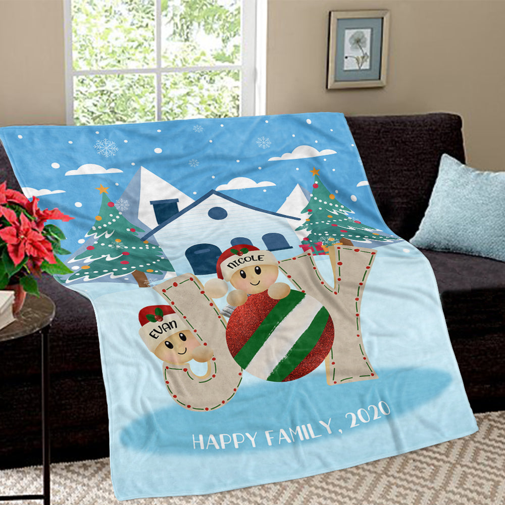 Personalized Christmas Tree and Hat Family Member's Name Fleece Blanket III