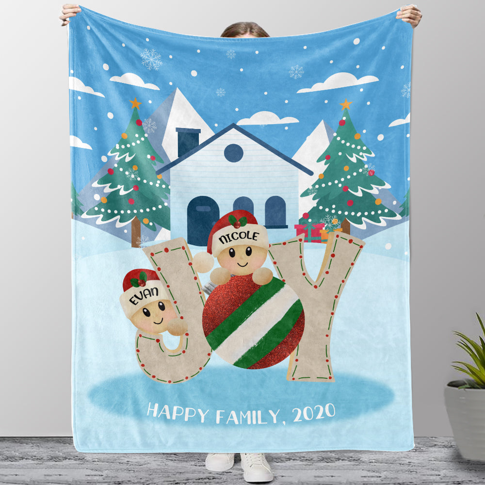 Personalized Christmas Tree and Hat Family Member's Name Fleece Blanket III