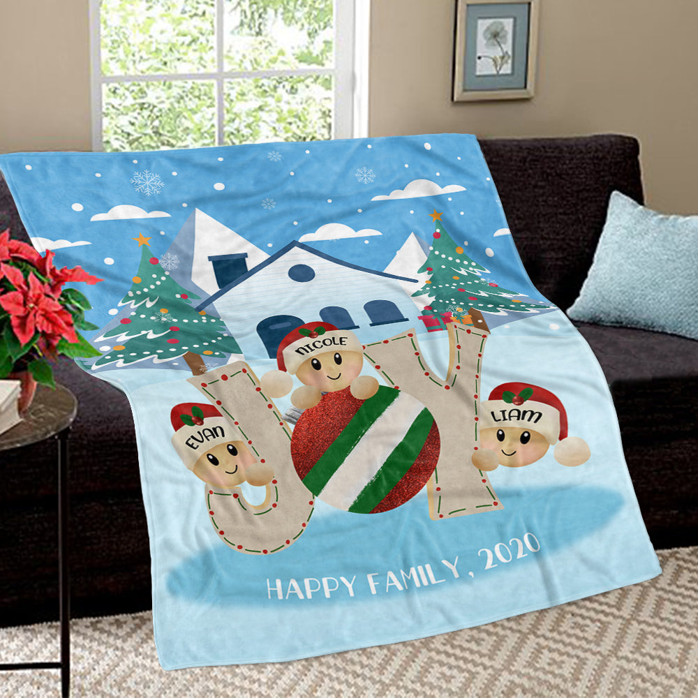 Personalized Christmas Tree and Hat Family Member's Name Fleece Blanket III