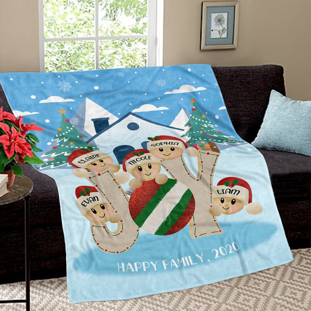 Personalized Christmas Tree and Hat Family Member's Name Fleece Blanket III