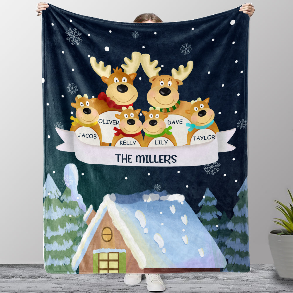 Personalized Christmas Deer Family Member Fleece Blanket