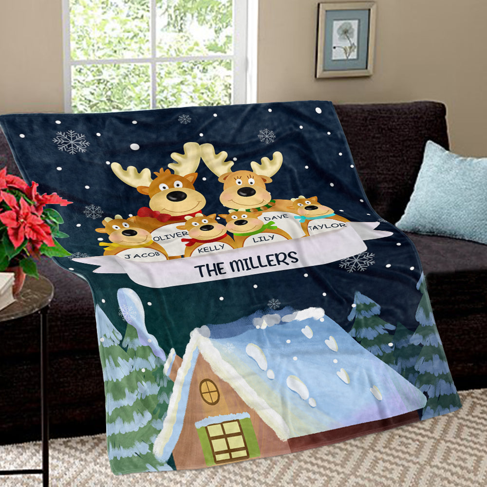 Personalized Christmas Deer Family Member Fleece Blanket