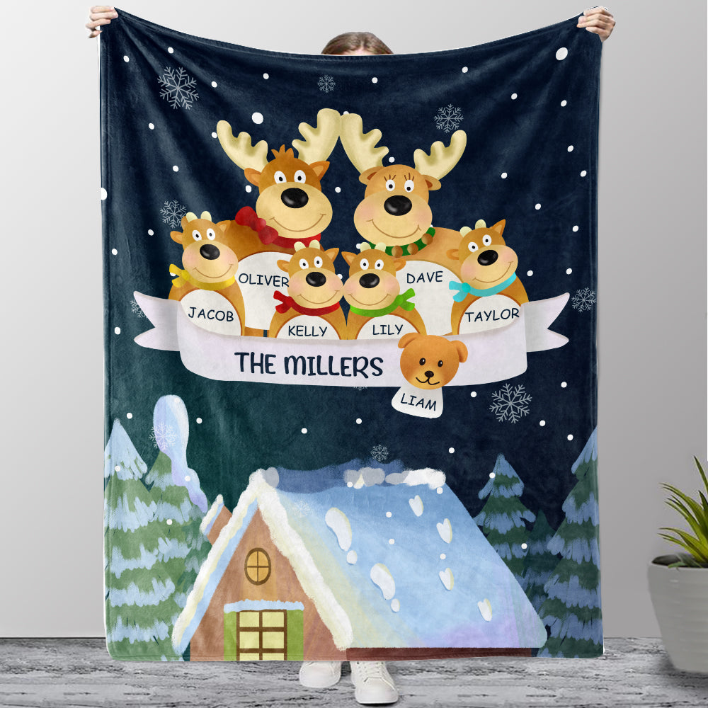 Personalized Christmas Deer Family Member Fleece Blanket