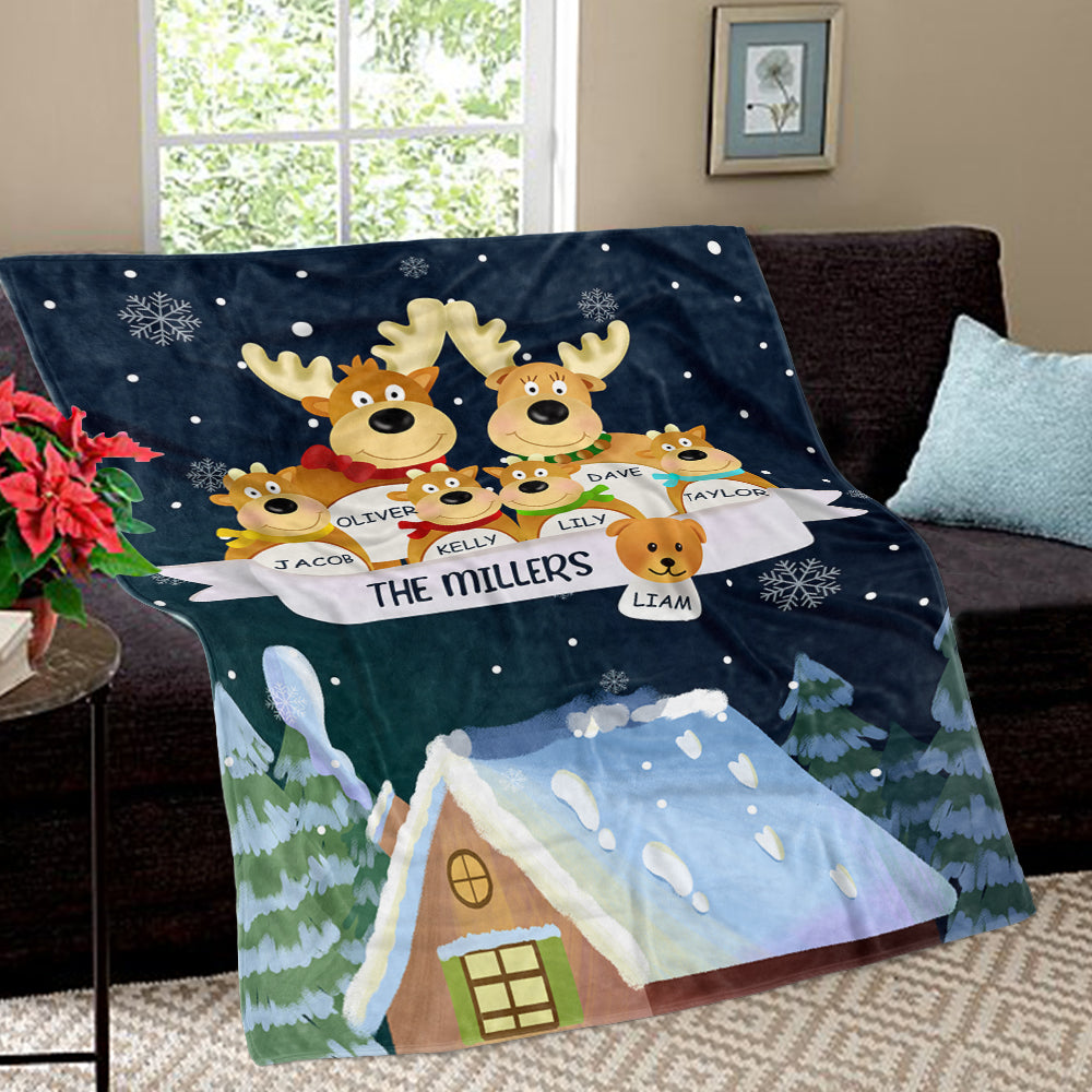 Personalized Christmas Deer Family Member Fleece Blanket