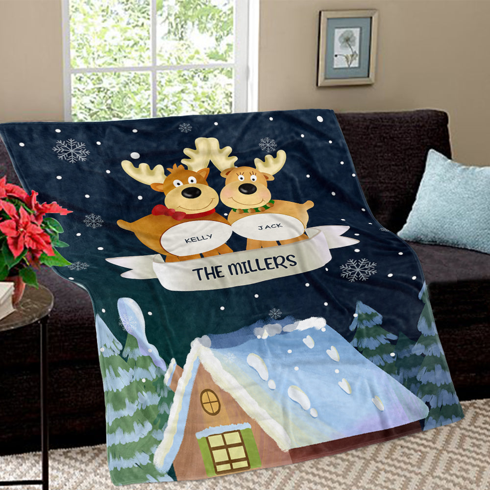 Personalized Christmas Deer Family Member Fleece Blanket