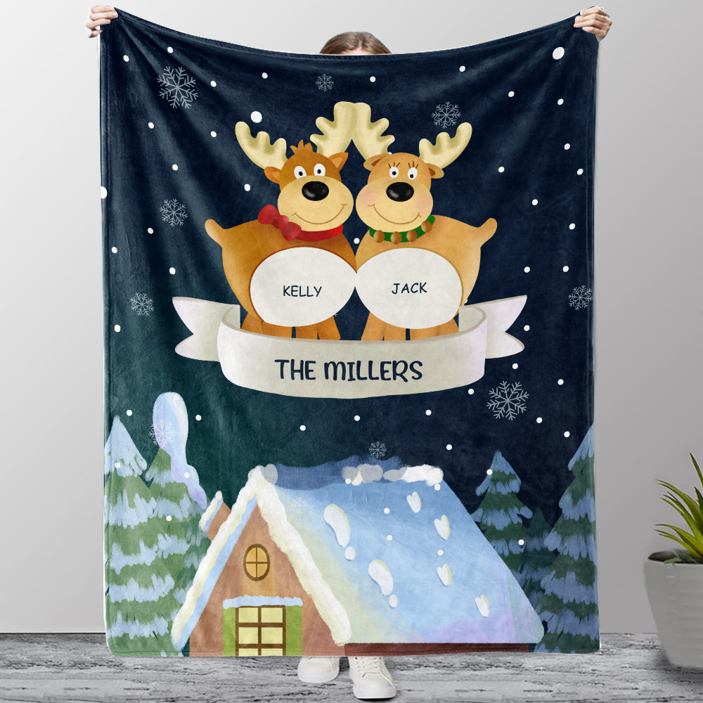 Personalized Christmas Deer Family Member Fleece Blanket