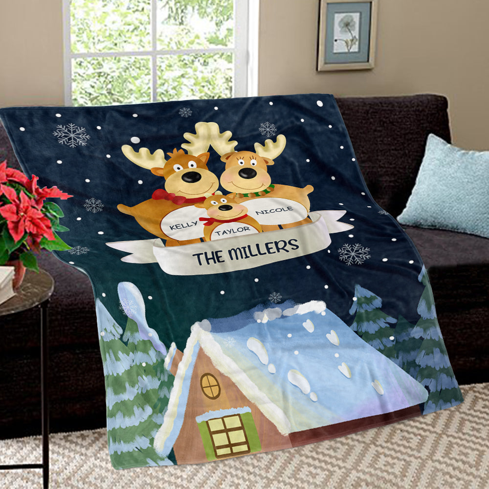 Personalized Christmas Deer Family Member Fleece Blanket