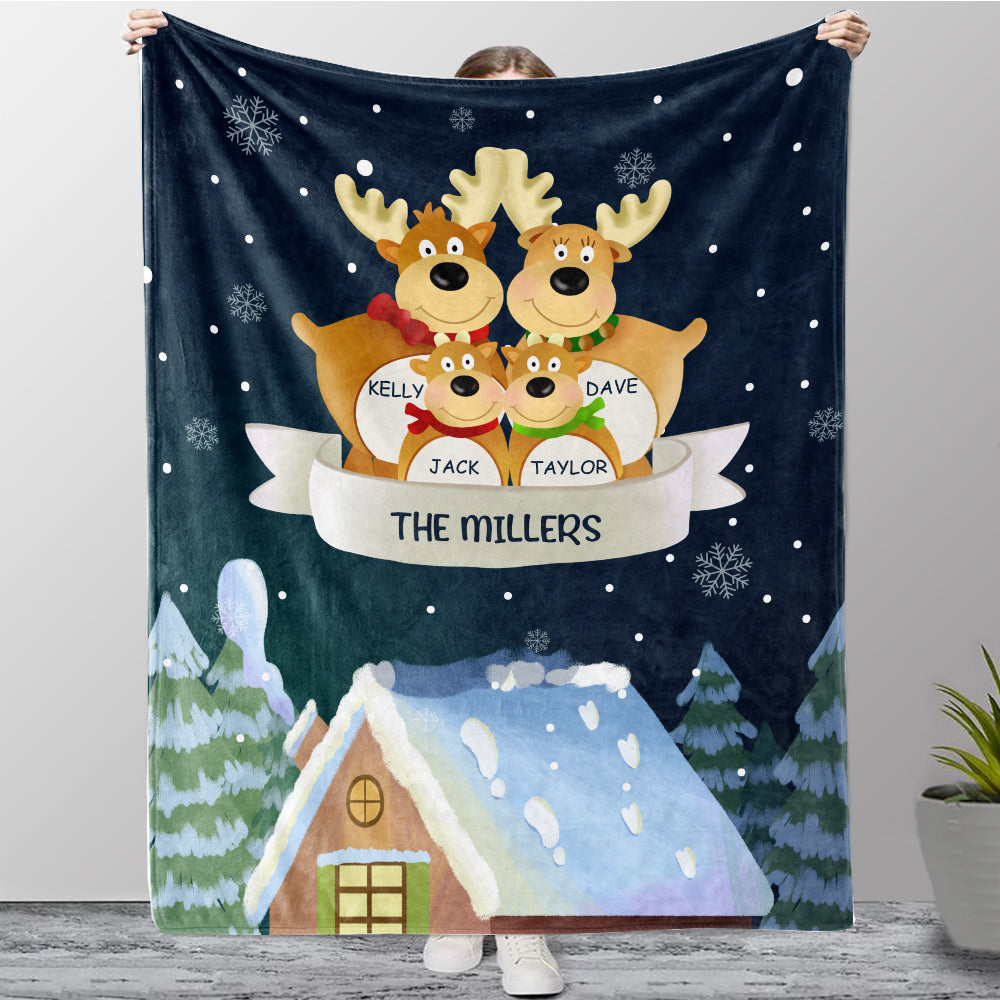 Personalized Christmas Deer Family Member Fleece Blanket