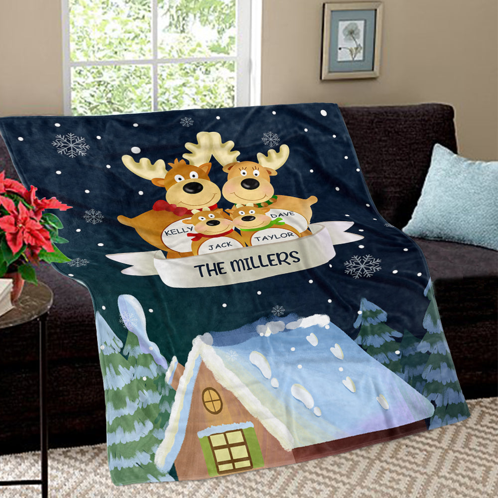 Personalized Christmas Deer Family Member Fleece Blanket