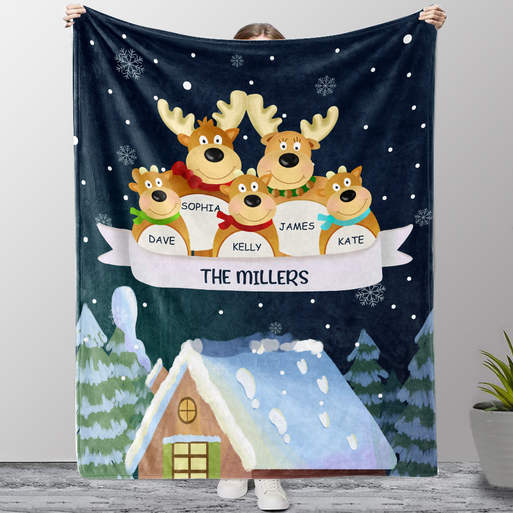 Personalized Christmas Deer Family Member Fleece Blanket