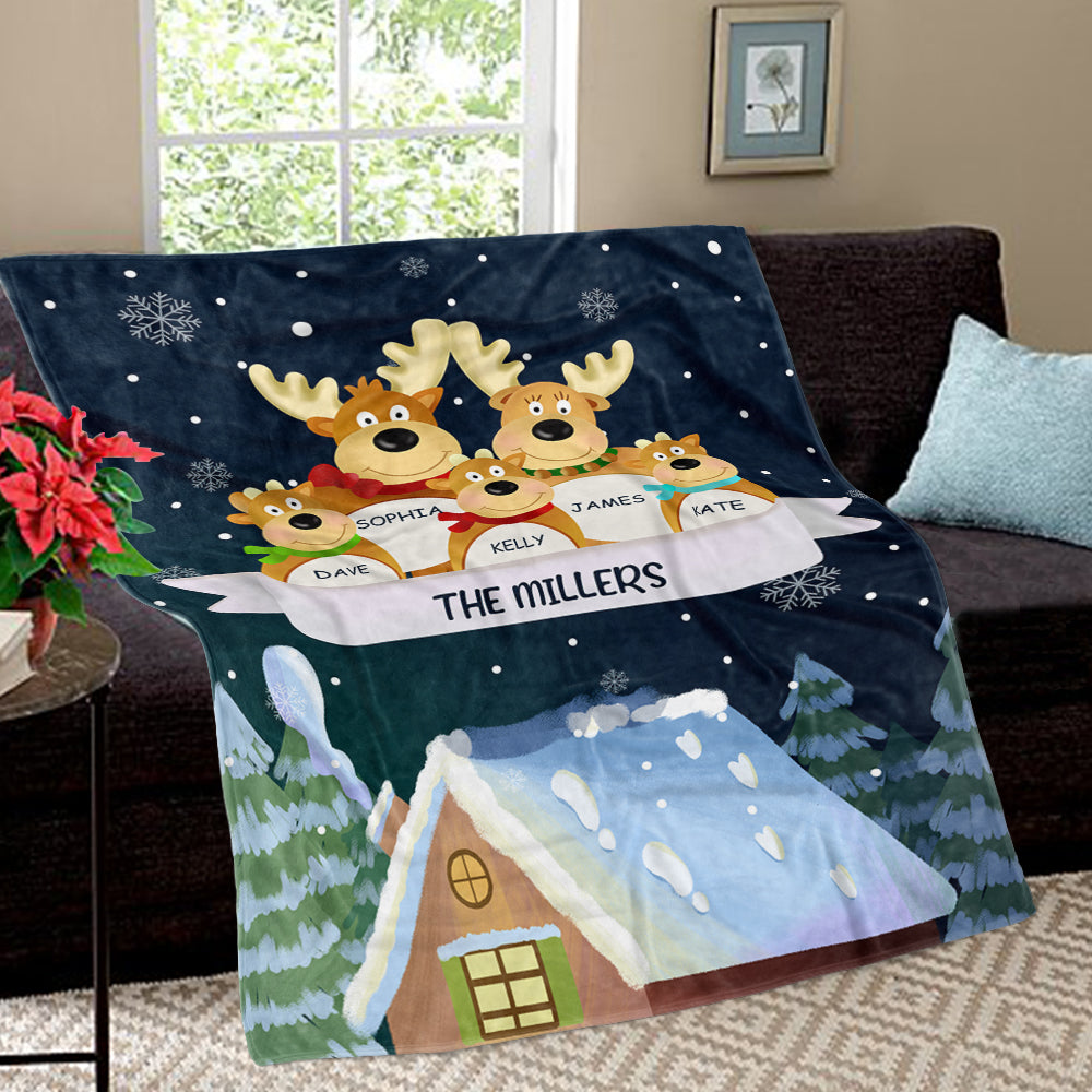 Personalized Christmas Deer Family Member Fleece Blanket