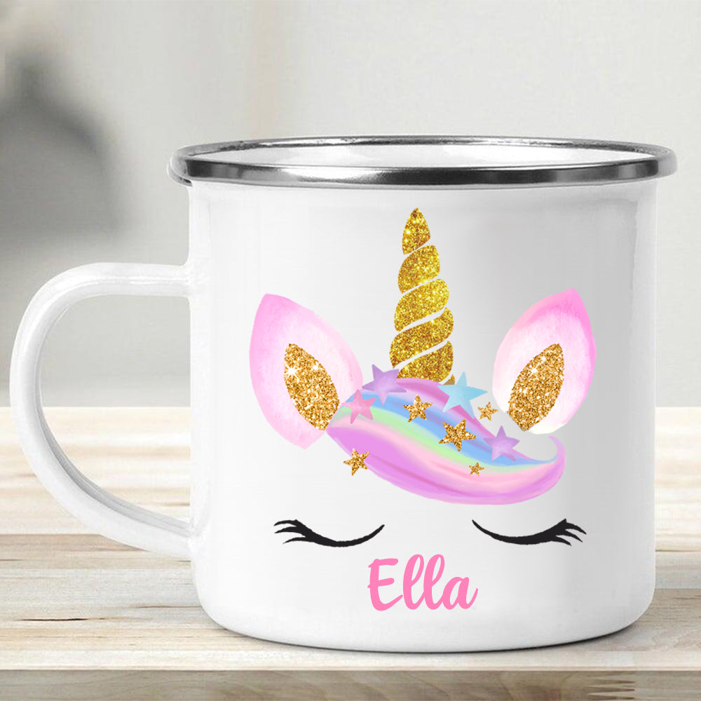 Custom Name Unicorn Enamel Campfire Mug II