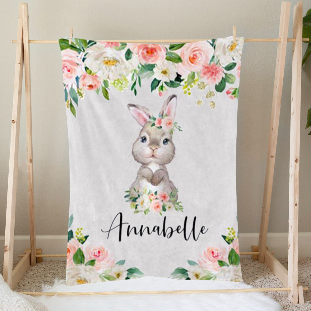 Personalized Baby Blankets, Baby rabbit Name Blankets, Baby Boy Blankets