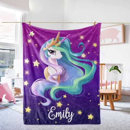 Custom Name Unicorn Velveteen Plush Blanke