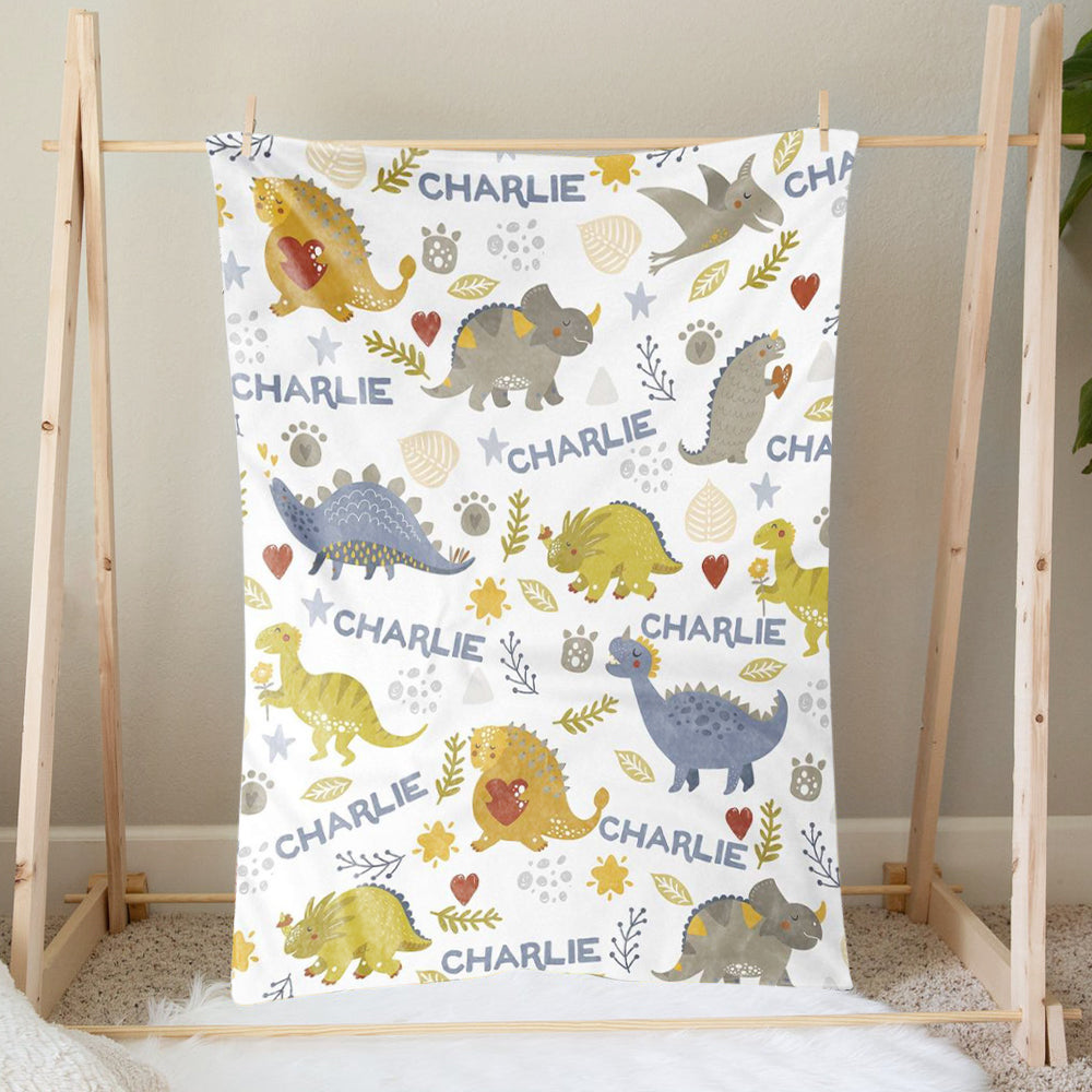 Custom Dinosaur Baby Boy Name Blanket