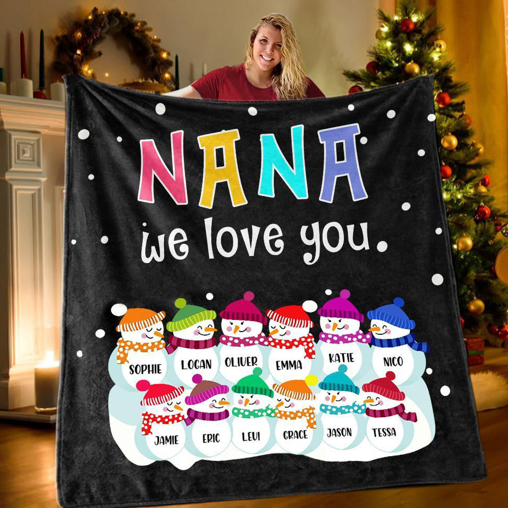 New Personalized Christmas Snowman Family Blanket With Names