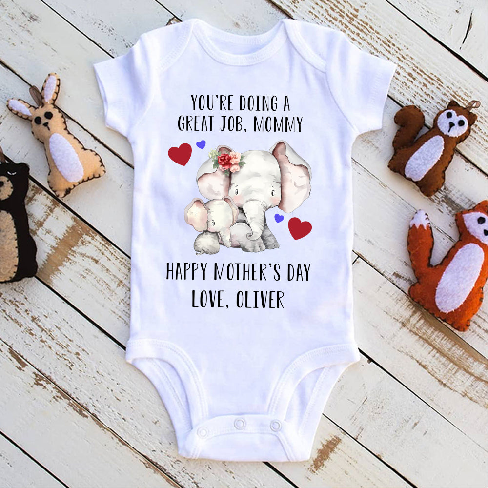 Custom Two Elephants Mother's Day Baby Onesie