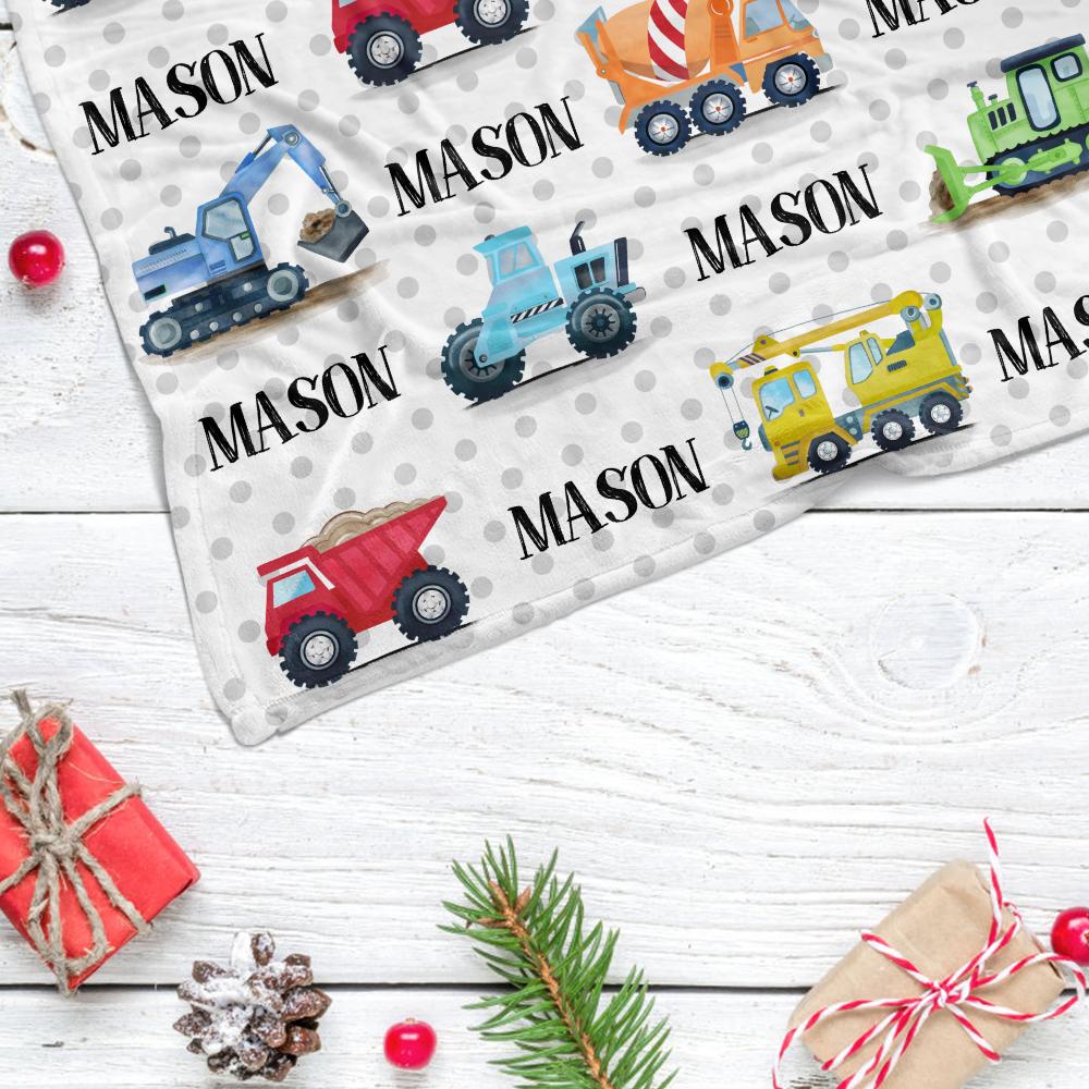 Custom Name Trucks Fleece Blankets, Birthday Gifts, Baby Shower Idea, Baby Nursery Decor