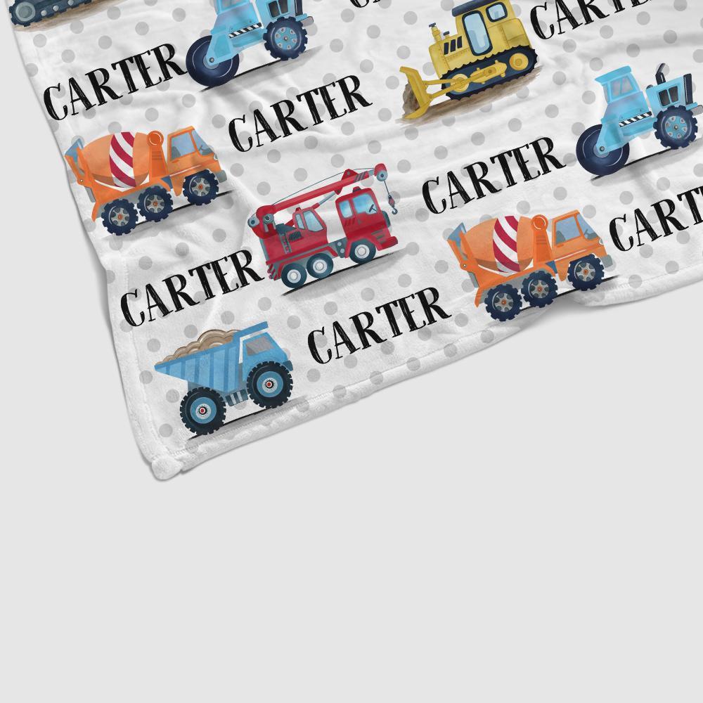 Personalized Name Construction Truck Cozy Plush Fleece Blankets