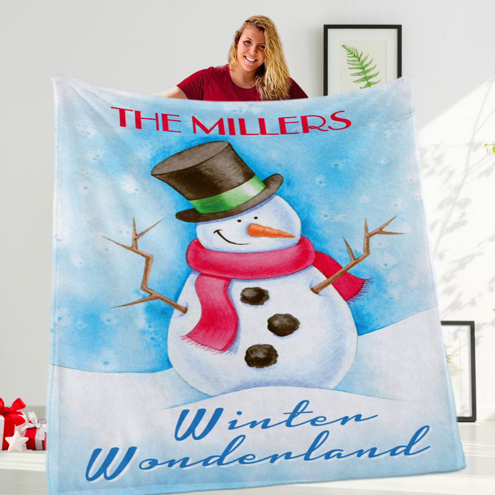 Personalized  Snowman Christmas Family Member Fleece Blanket