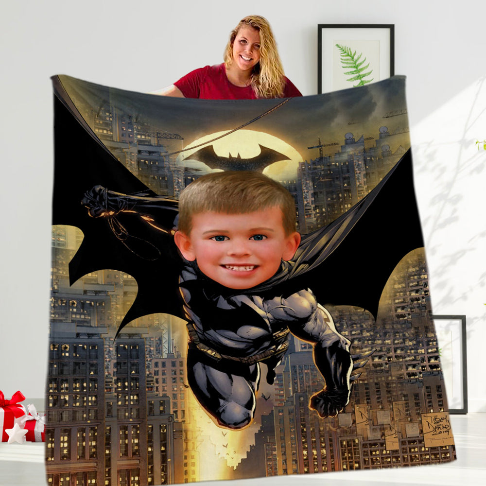 Personalized Hand-Drawing Kid's Photo Portrait Fleece Blanket Batman